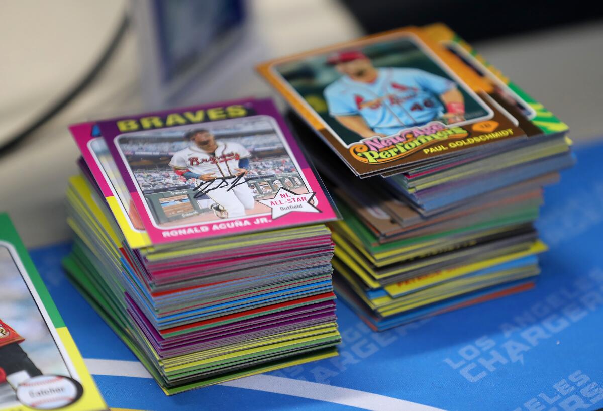 Stacks of new baseball cards on display at Santa-Ana based trading card authenticator PSA.