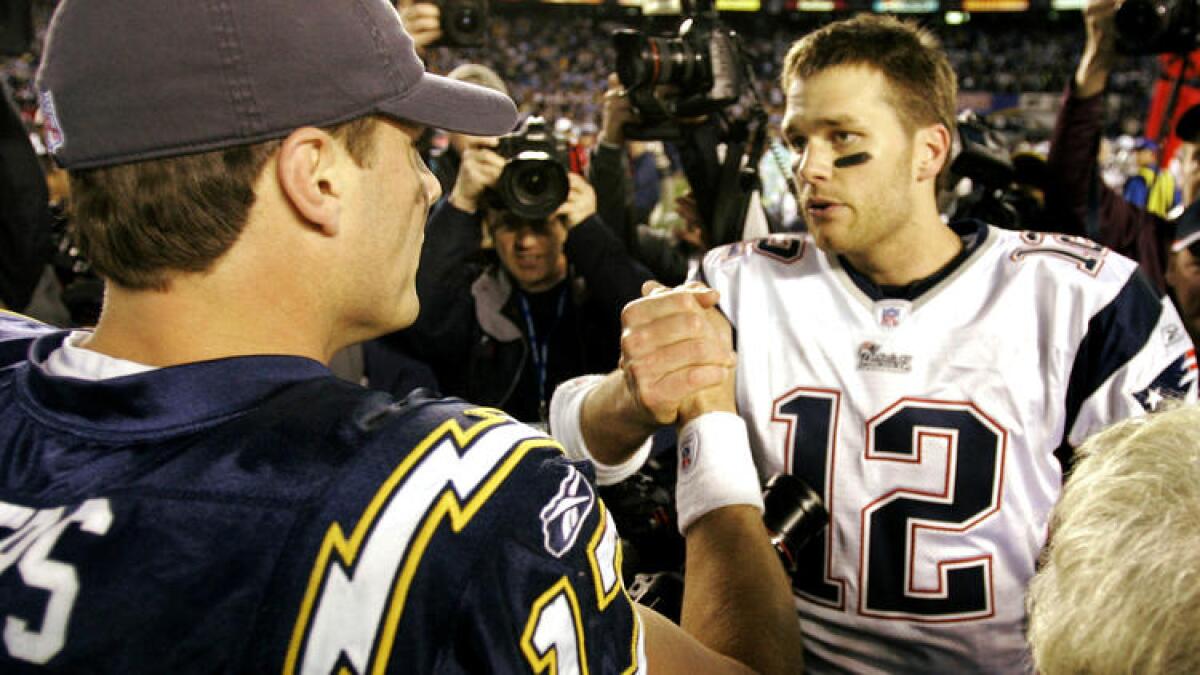 In January 2007, Tom Brady, right, and the Patriots edged Philip Rivers and the Chargers 24-21 in an AFC divisional playoff game in San Diego.