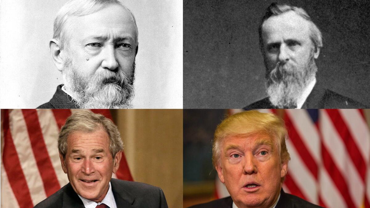 Rutherford Hayes, Benjamin Harrison, George W. Bush and Donald Trump lost the popular vote in the presidential election.