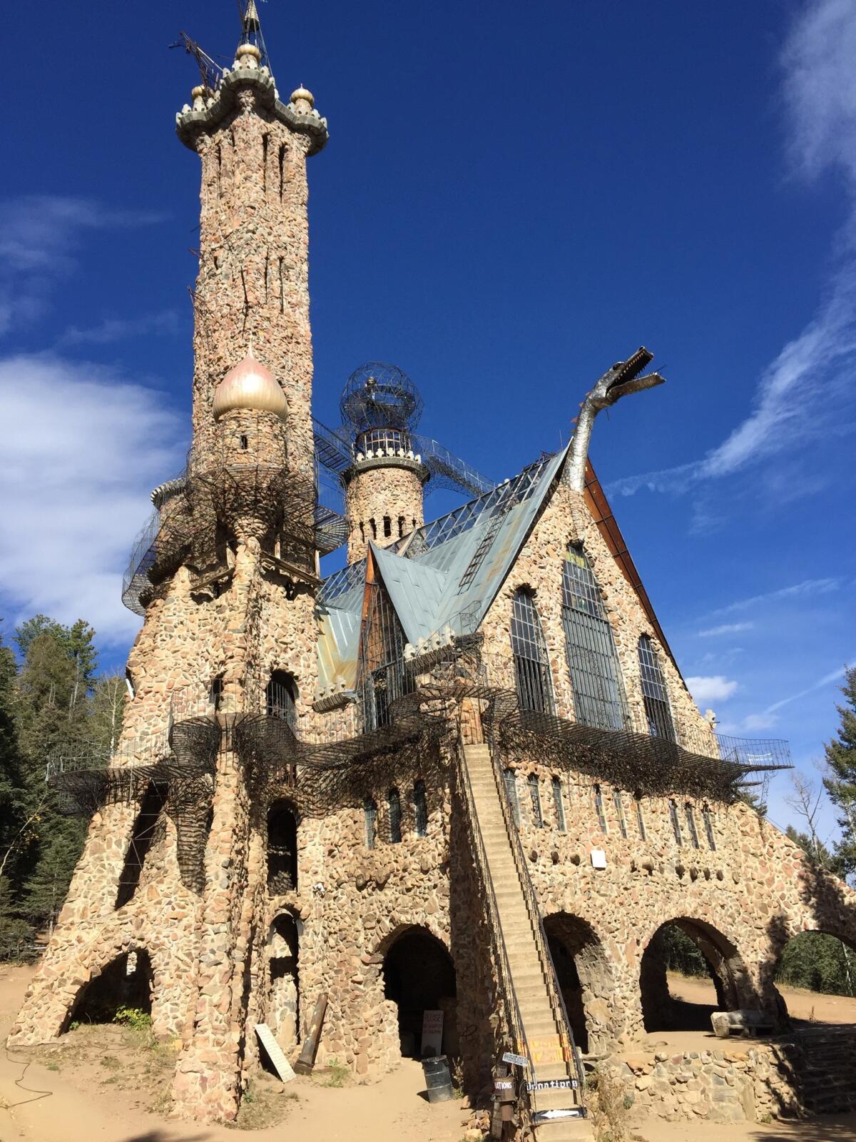 Bishop Castle sits near the town of Rye about 145 miles south of Denver. It was built by Jim Bishop.