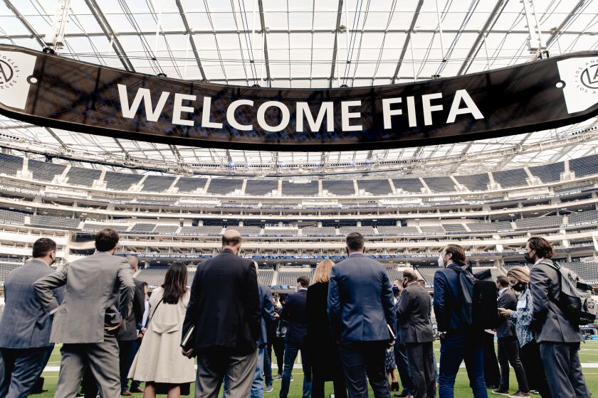 A 21-member FIFA delegation visits SoFi Stadium.