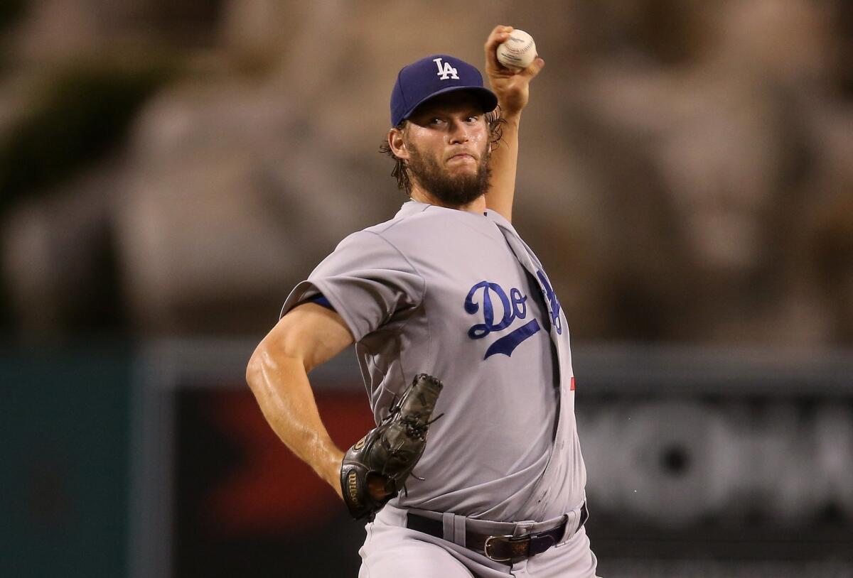 Dodgers' Clayton Kershaw pitches against Angels on Tuesday night.