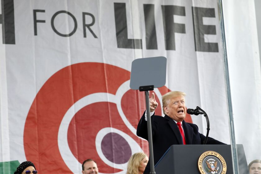 Mandatory Credit: Photo by Yuri Gripas/ABACA POOL/EPA-EFE/REX (10538253p) US President Donald J. Trump delivers remarks at the 47th annual March for Life on the National Mall in Washington, DC, USA, on 24 January 2020. Donald Trump attends March for Life - Washington, Usa - 24 Jan 2020 ** Usable by LA, CT and MoD ONLY **