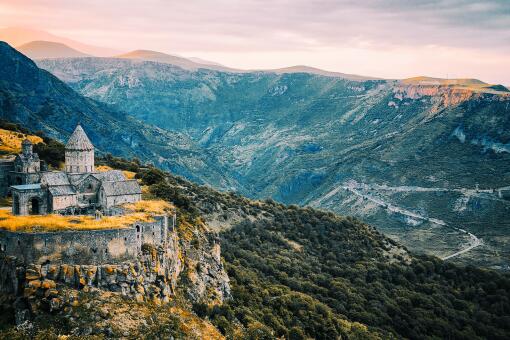 A photo of a sunset near Tatev monastery, Armenia.