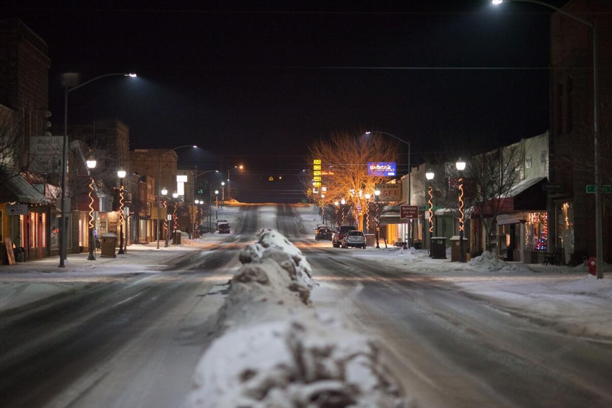 Deserted Broadway Avenue in Burns after a militia group occupied the Malheur National Wildlife Refuge headquarters.