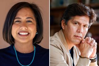 Los Angeles, California-2024 L.A.'s 14th Council District race candidates, Ysabel Jurado, left, and Kevin De Leon, right. (LEFT: Brian van der Brug / Los Angele Times, RIGHT: Christina House / Los Angeles Times)