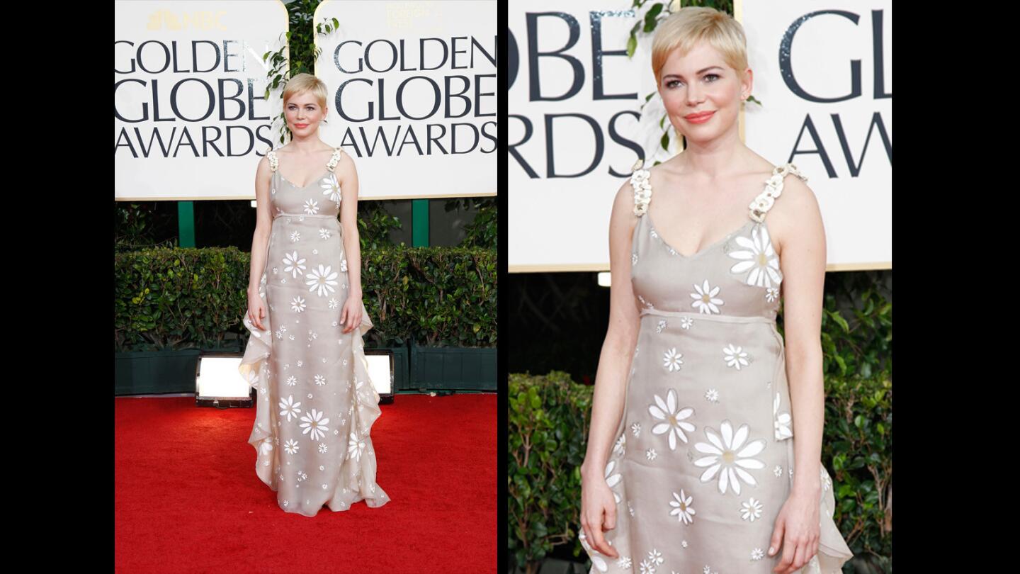 Williams arrived wearing a floral Valentino dress for the Golden Globe Awards in 2011.