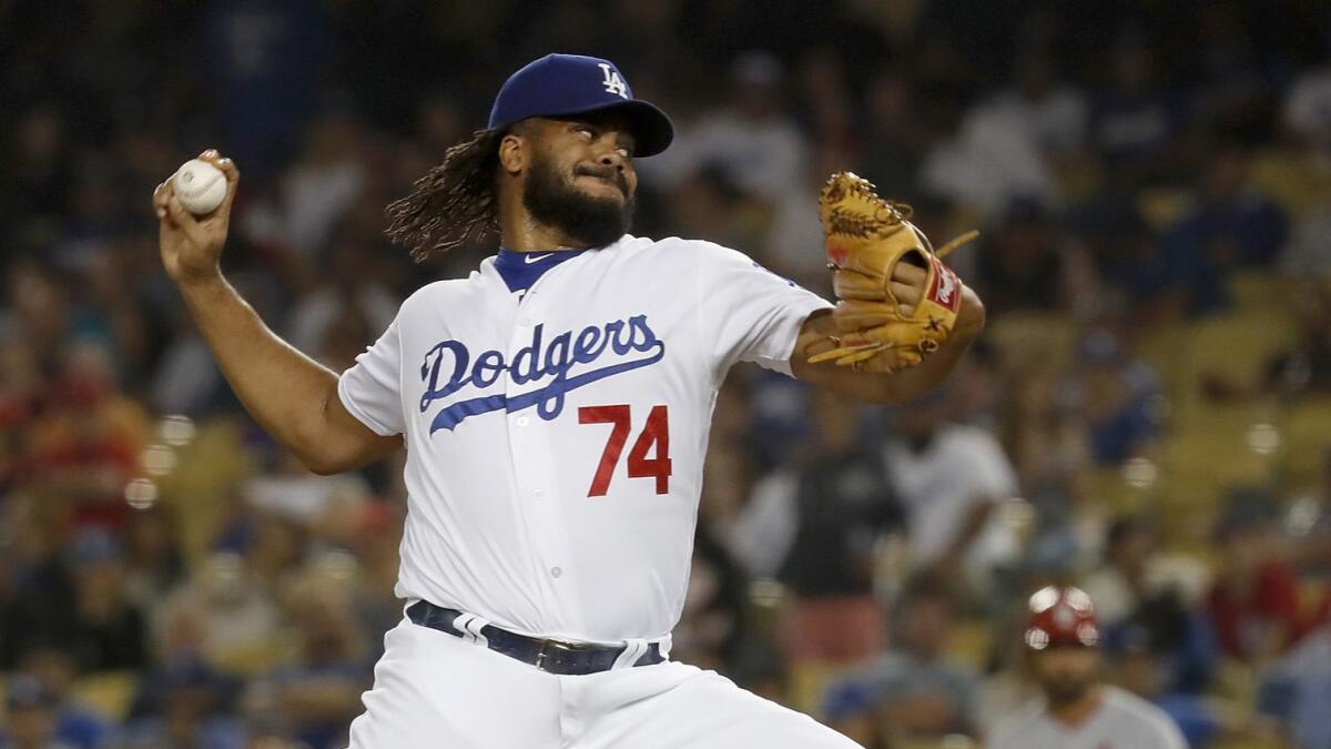 Dodgers closer Kenley Jansen delivers a pitch against the St. Louis Cardinals on Wednesday, Aug. 22, 2018, at Dodger Stadium