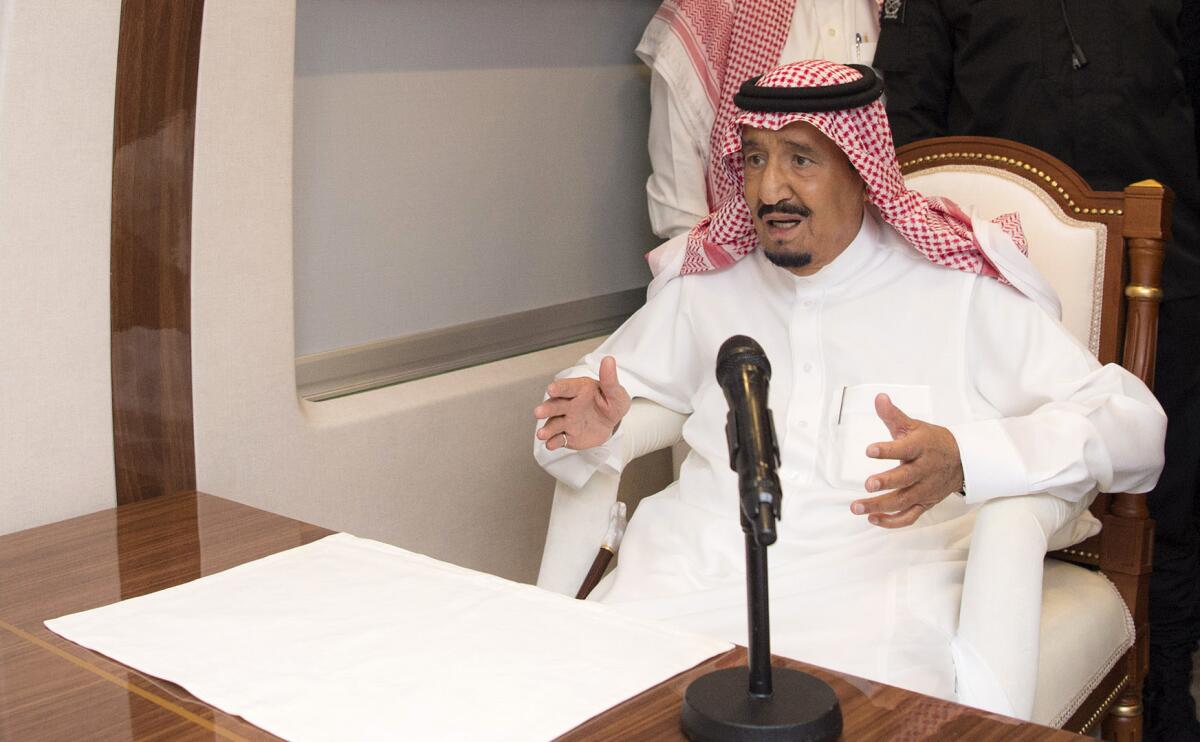 Saudi King Salman speaks on Sept. 25.