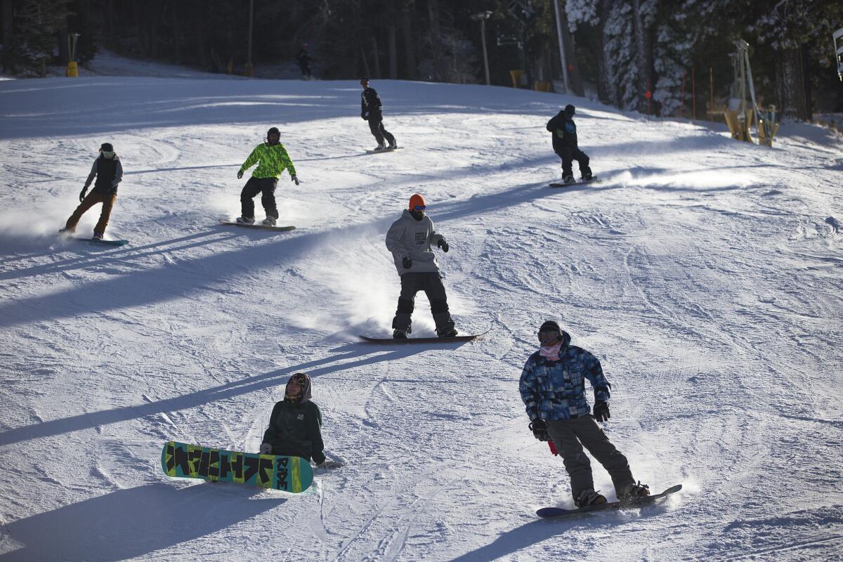 Snowboarders outnumbered skiers recently at the Mountain High resort in Wrightwood.