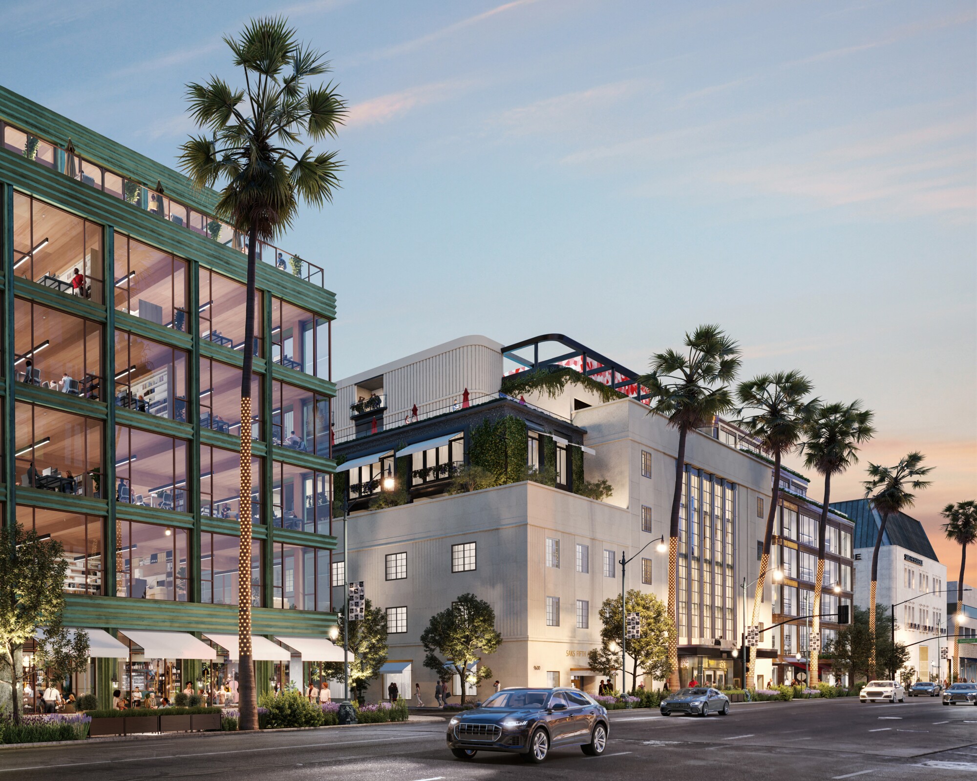 A rendering of a planned mixed-use development at the Saks Fifth Avenue building in Beverly Hills