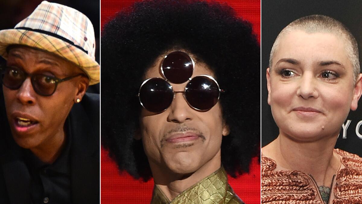 Arsenio Hall, left, Prince and Sinead O'Connor.