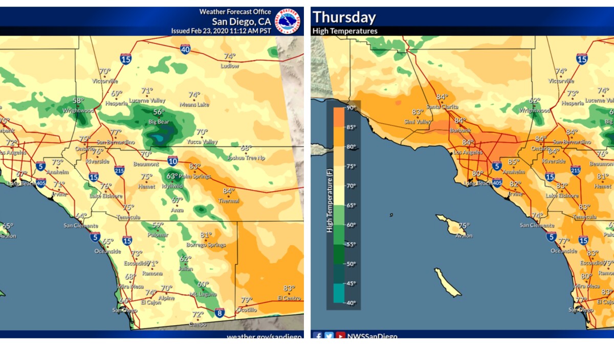 weather map san diego ca Warm Temperatures On Tap For Southern California This Week Los weather map san diego ca