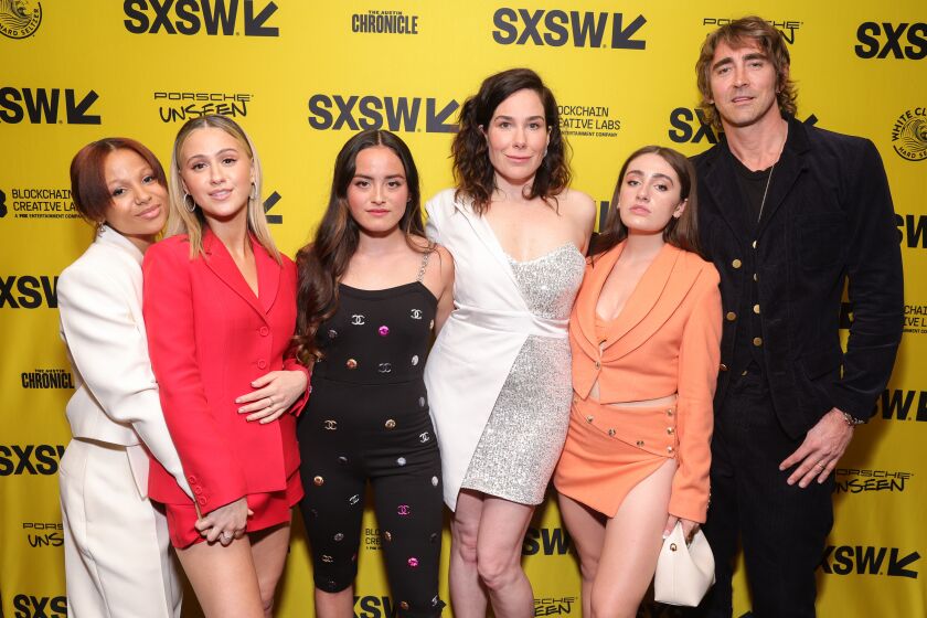 AUSTIN, TEXAS - MARCH 14: (L-R) Myha'la Herrold, Maria Bakalova, Chase Sui Wonders, Halina Reijn, Rachel Sennott and Lee Pace attend the premiere of "Bodies Bodies Bodies" during the 2022 SXSW Conference and Festivals at The Paramount Theatre on March 14, 2022 in Austin, Texas. (Photo by Rich Fury/Getty Images for SXSW)
