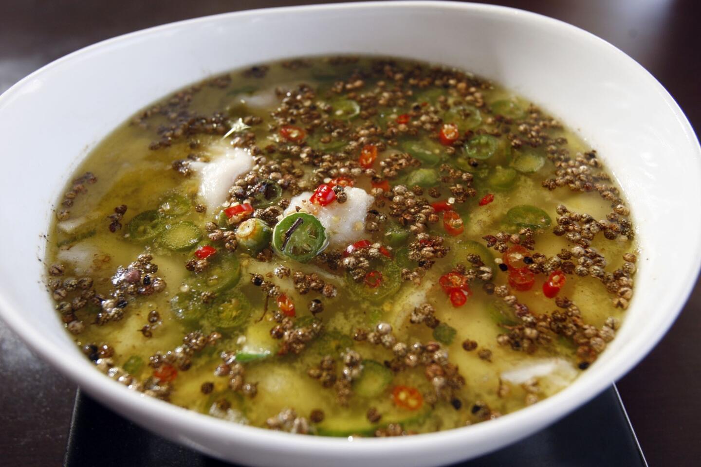 Boiled fish with green pepper sauce at Chengdu Taste