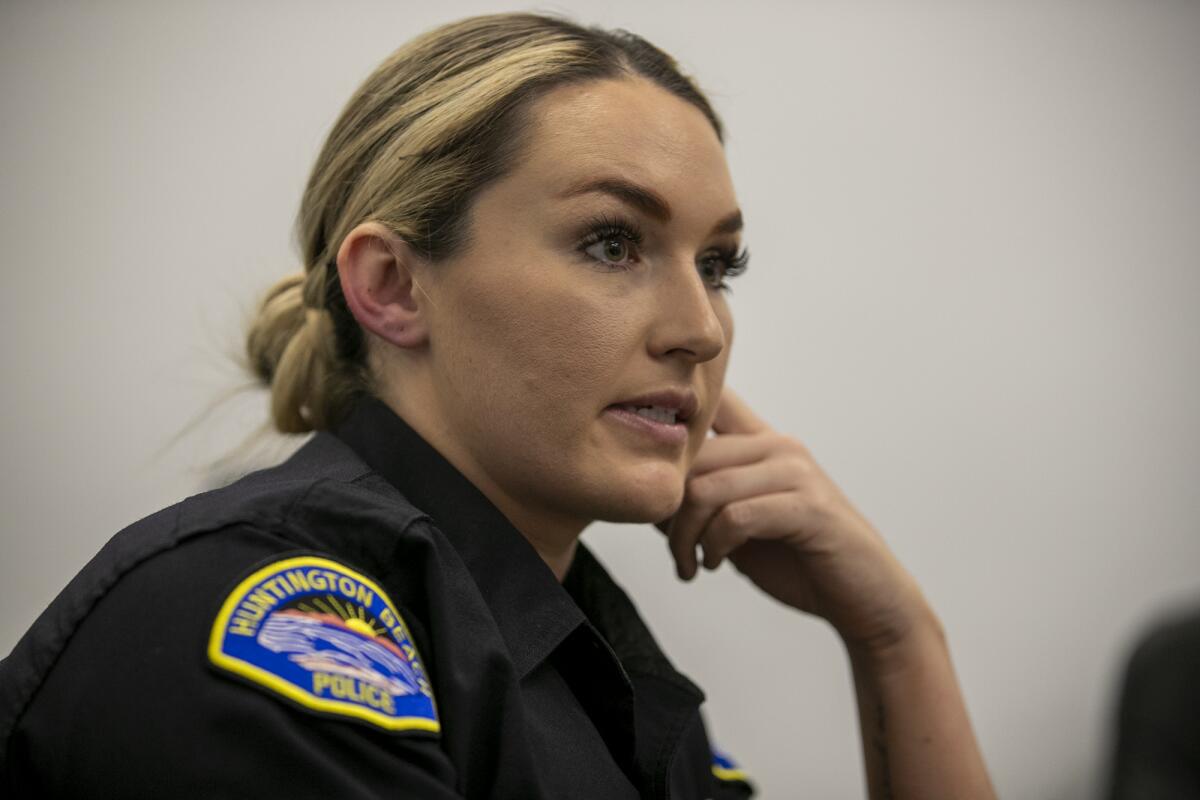 Huntington Beach Police Officer Meghan Haney talked a woman out of suicide on June 15, 2021.