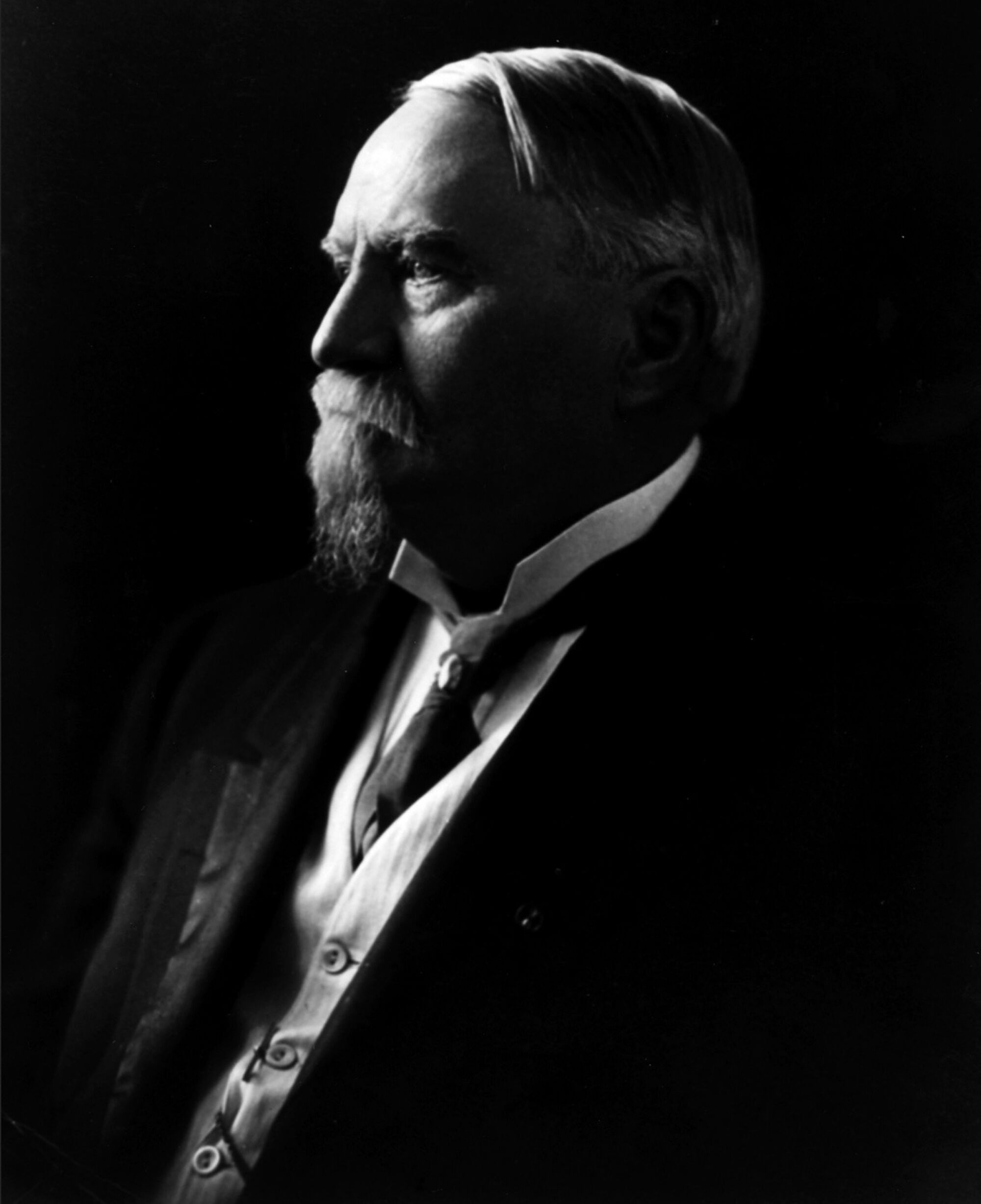 Black and white photo of Harrison Gray Otis, with walrus mustache and beard