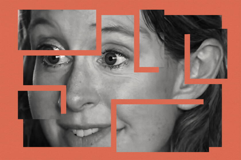 Movie stil of Elizabeth Holmes cut into rectangular pieces