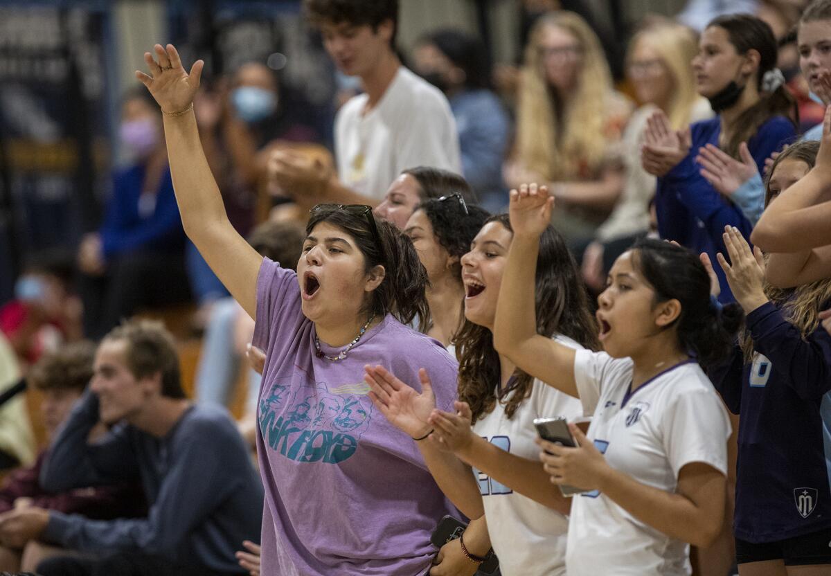 Marina's fans celebrate during a game against Pacifica on Wednesday.