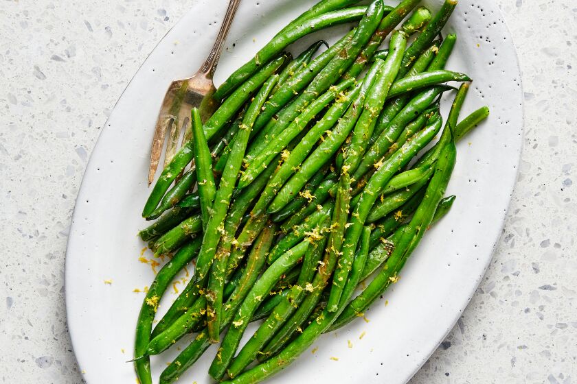 LOS ANGELES - THURSDAY, November 07, 2019: Meyer Lemon Green Beans. Food Stylist by Ben Mims / Julie Giuffrida and propped by Samantha Margherita at Proplink Tabletop Studio in downtown Los Angeles on Thursday, November 07, 2019. (Leslie Grow / For the Times)