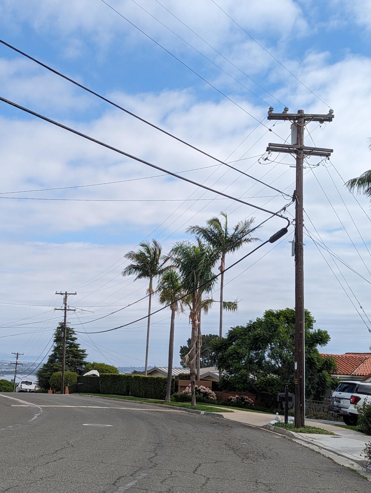 Overhead utility lines in La Jolla's Muirlands area near Avenida Chamnez are the subject of concern for several residents.