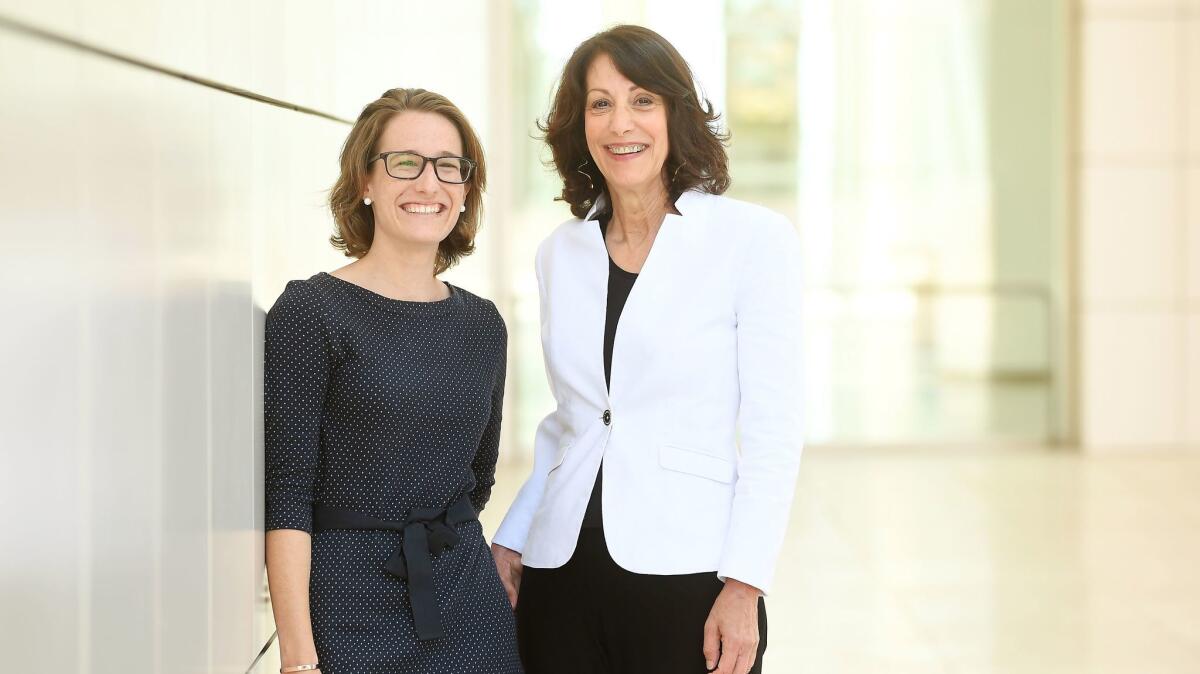 Joan Weinstein, right, deputy director of the Getty Foundation, who helps oversee the Multicultural Internship Program, with Cynthia Querio, program assistant.