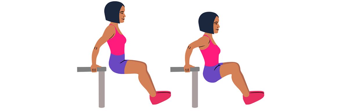 Chair. Bench triceps dips. Sport exersice. Silhouettes of woman doing exercise. Workout, training Vector illustration