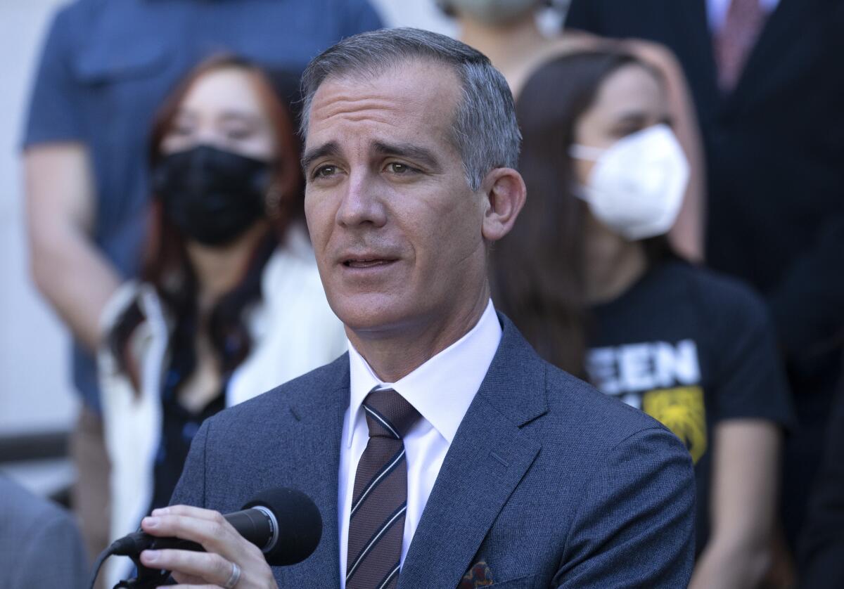 Mayor Eric Garcetti on Feb. 9, 2022 