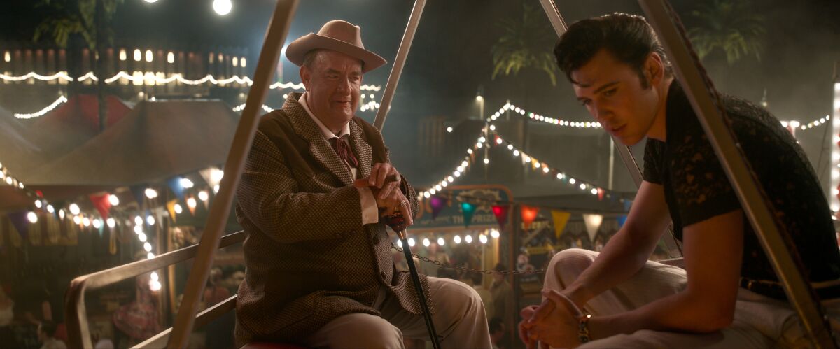 An older man and a younger man in the movie “Elvis.”