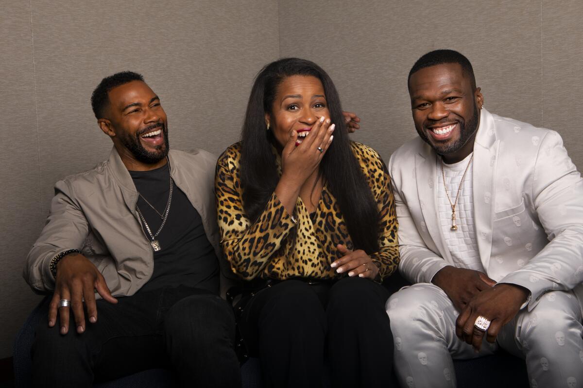 Omari Hardwick,  left, Courtney A. Kemp, and Curtis "50 Cent" Jackson of "Power."