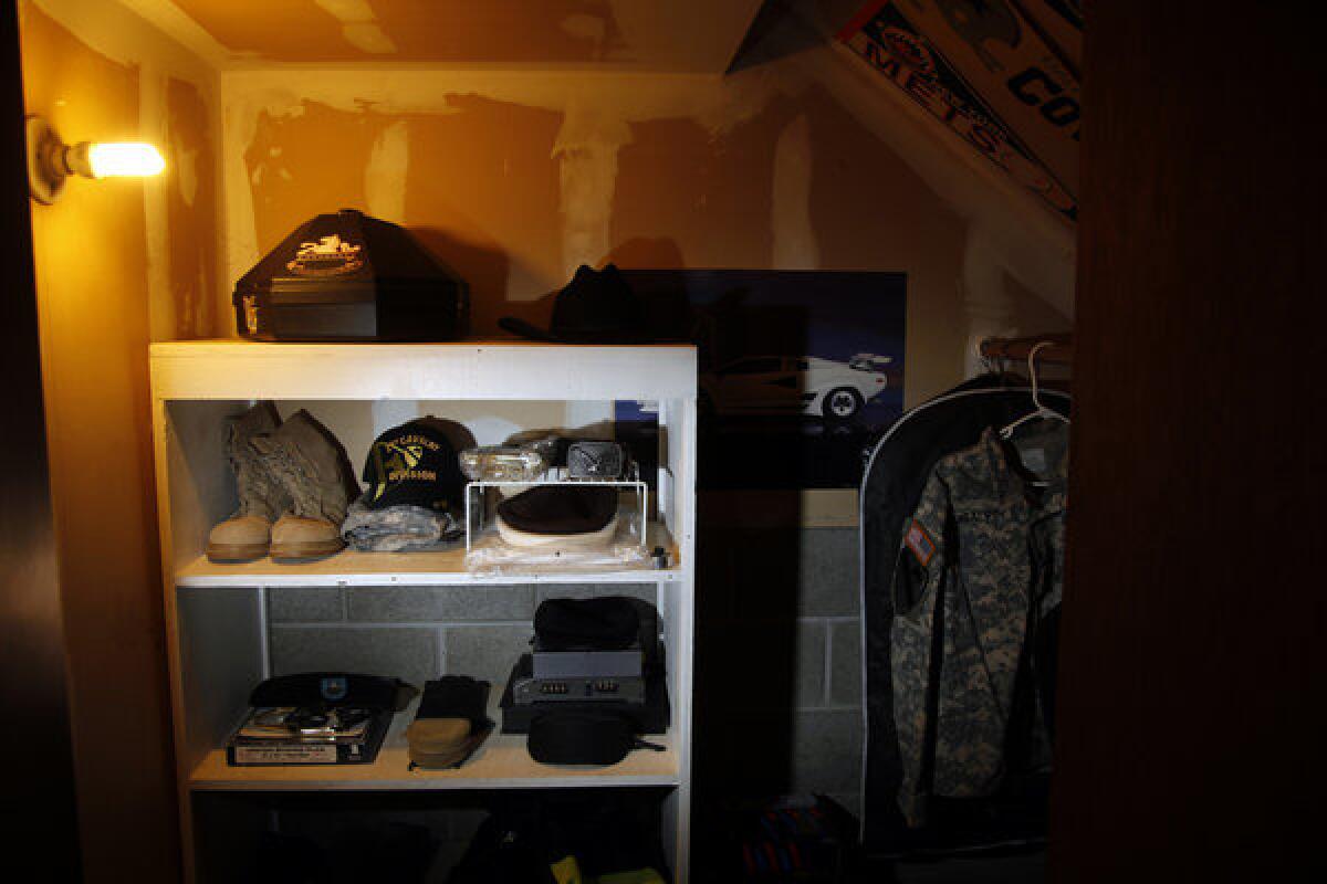 The parents of Iraq war veteran Rusty McAlpin have not been able to bring themselves to clean out their son's room, where he lived upon his return to civilian life until he committed suicide. Combat boots and battle fatigues are among the items that still sit in his closet.