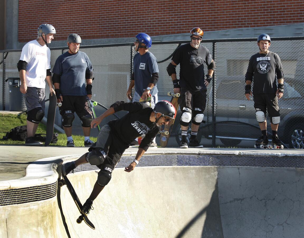 Middle-aged skateboarders