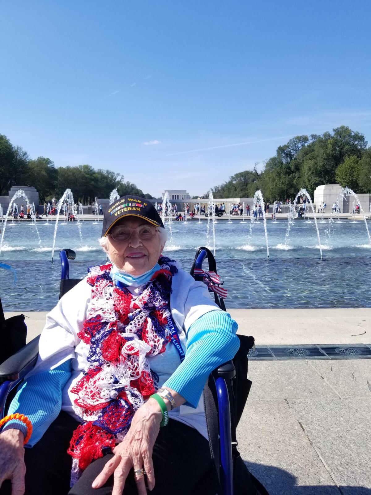 Winona Ruth Gunther at the World War II memorial in D.C.