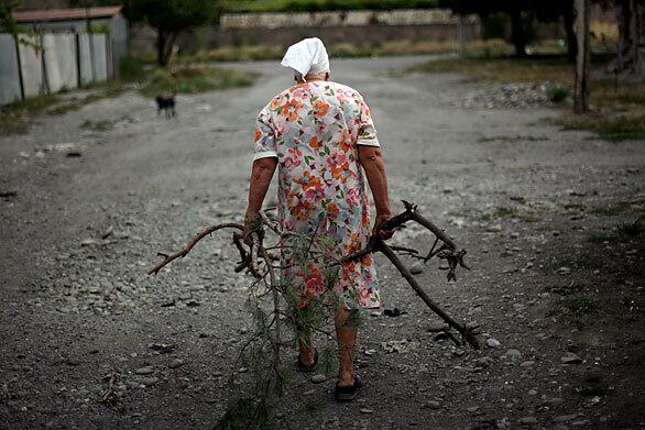 Gori, Georgia: Elderly woman collects firewood