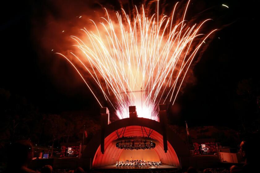 LOS ANGELES, CA - AUGUST 5, 2016: Gustavo Dudamel conducts his last Hollywood Bowl program of the summer season, the annual Tchaikovsky Spectacular including fireworks in Los Angeles, CA August 5, 2016. (Francine Orr/ Los Angeles Times)