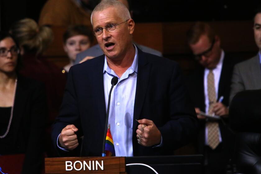 Los Angeles City Councilman Mike Bonin, seen here in May 2015, wrote the resolution that City Council members adopted Friday that will have the city refrain from doing business with North Carolina and Mississippi.