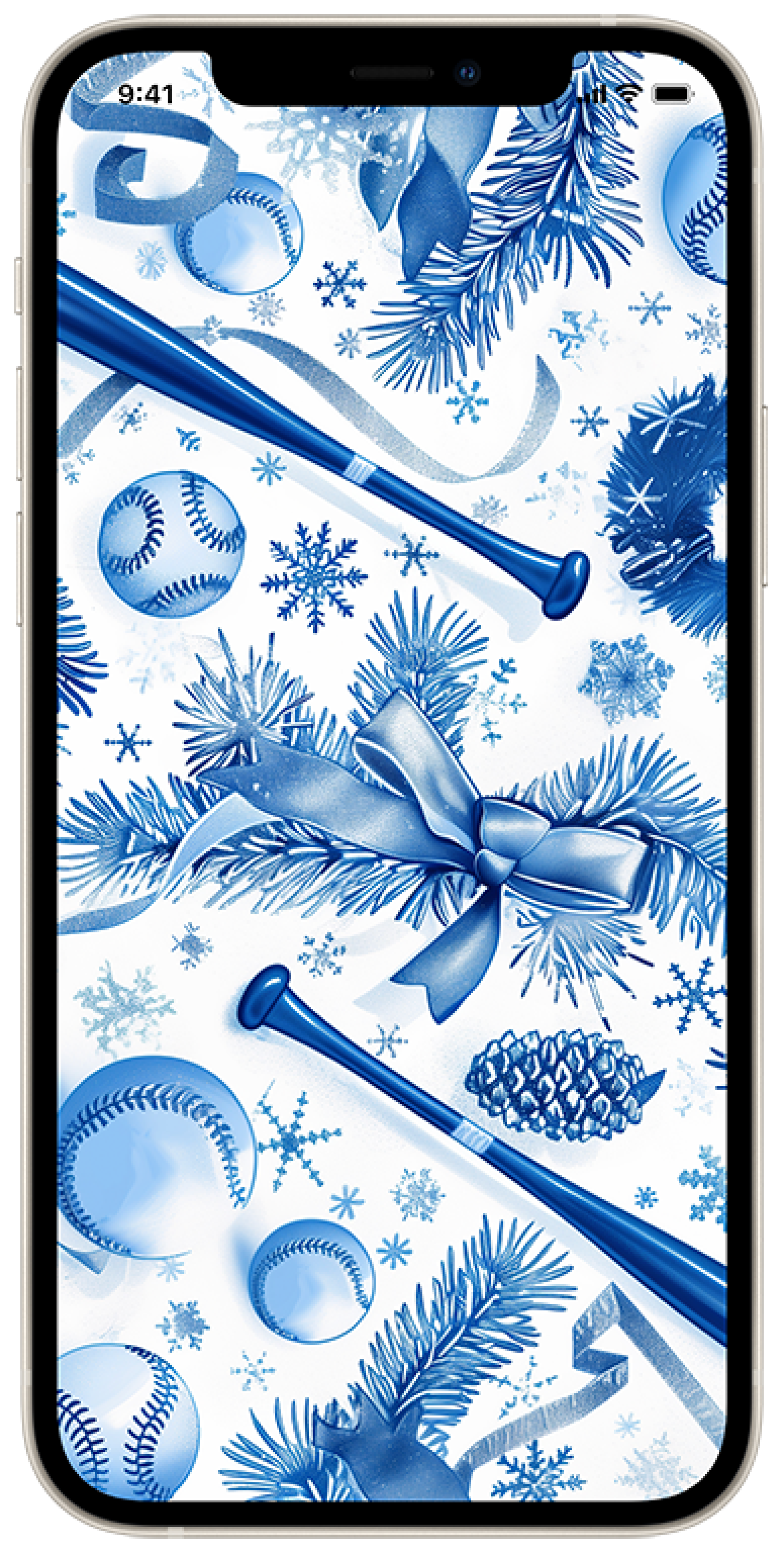 A cell phone with a baseball-themed wallpaper design.