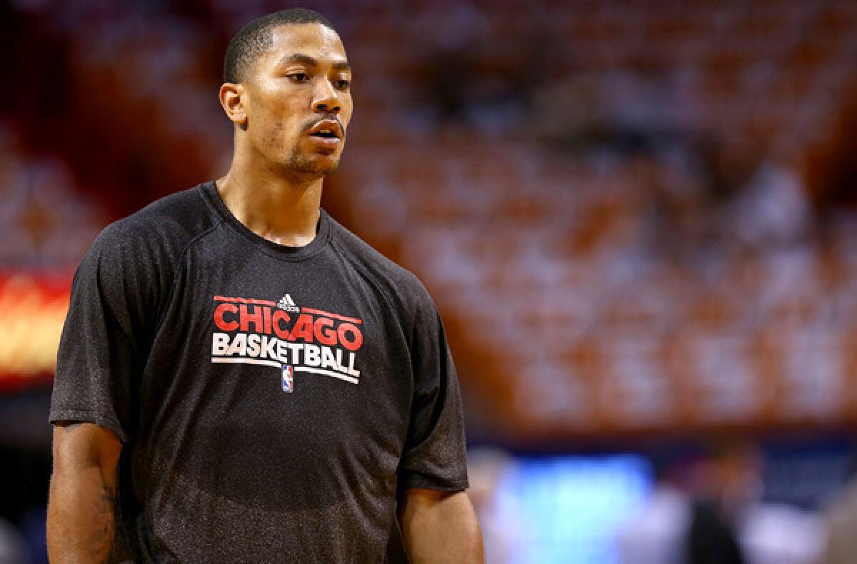 Chicago Bulls point guard Derrick Rose works out before Game 5 of the Eastern Conference playoff series against the Miami Heat.