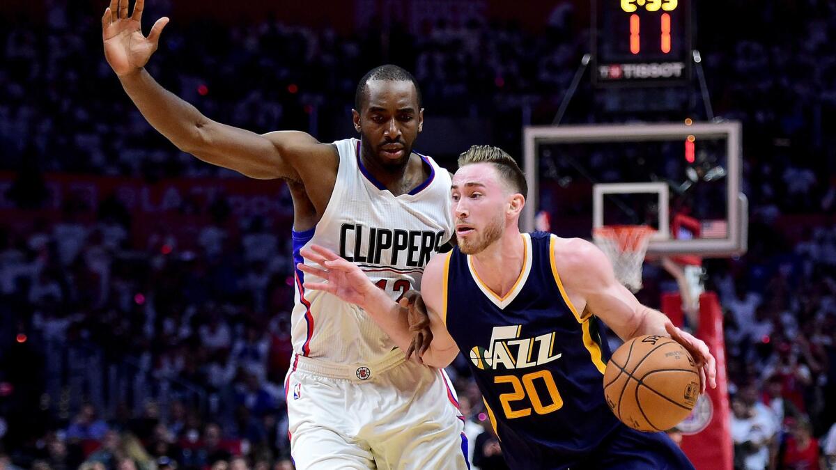 Clippers forward Luc Mbah a Moute has had his defensive hands full trying to slow down Jazz forward Gordon Hayward in their first-round series.