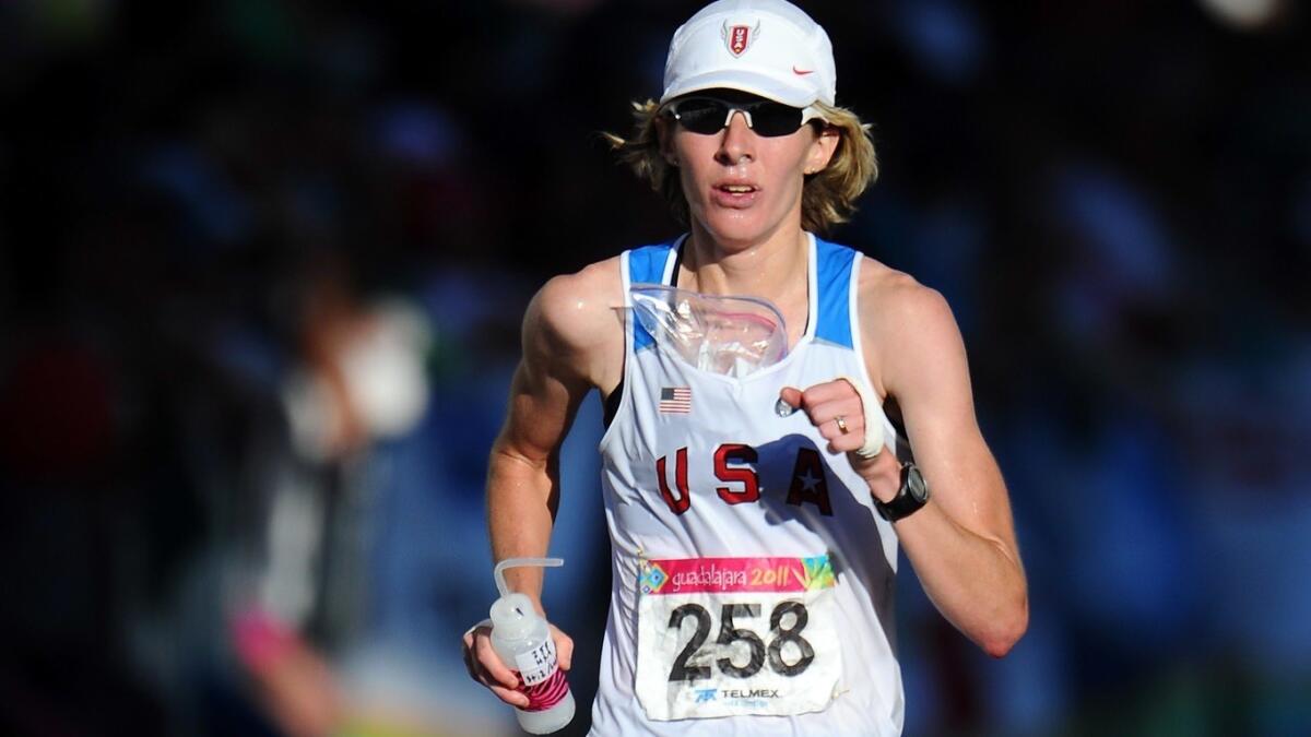 Camille Herron of the United States competes during the Women's Marathon finals at the Pan American Games in Guadlajara, Mexico on Oct. 23, 2011.