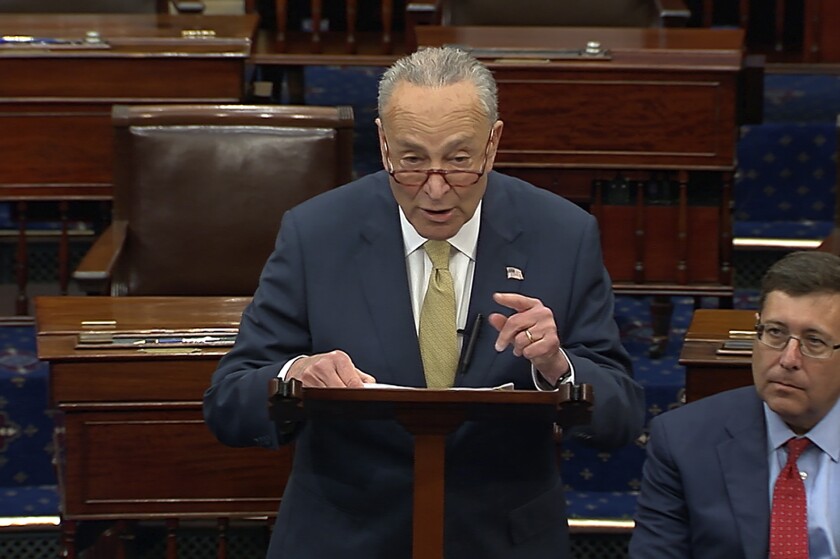 Senate Majority Leader Schumer speaks on the Senate floor