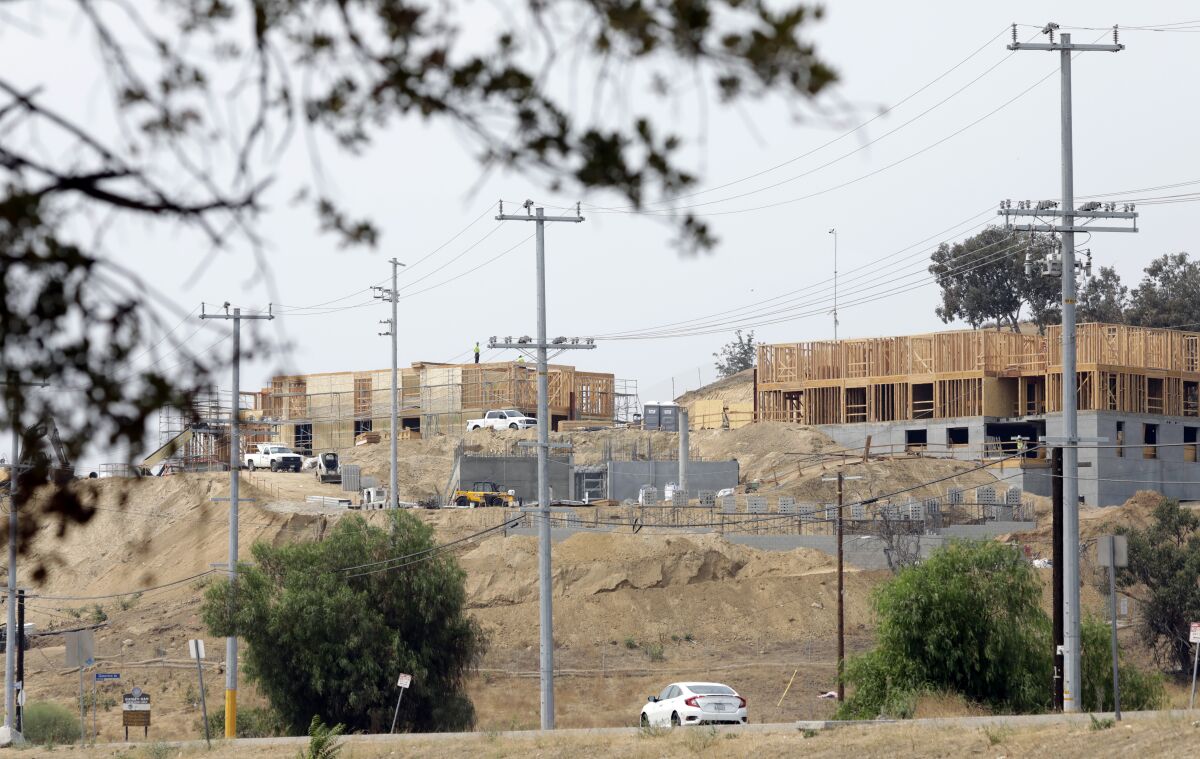 A building is under construction in Lake View Terrace.