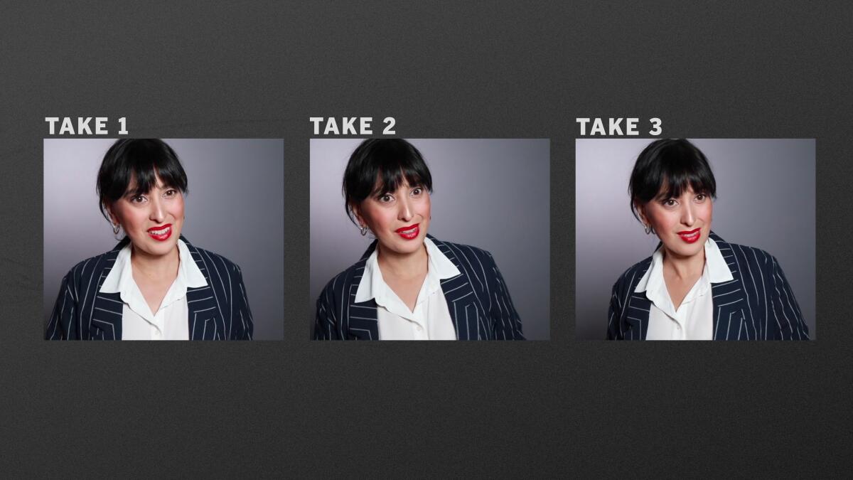 Three photos of the same actress: Three different takes of the same scene for a self-taped audition.