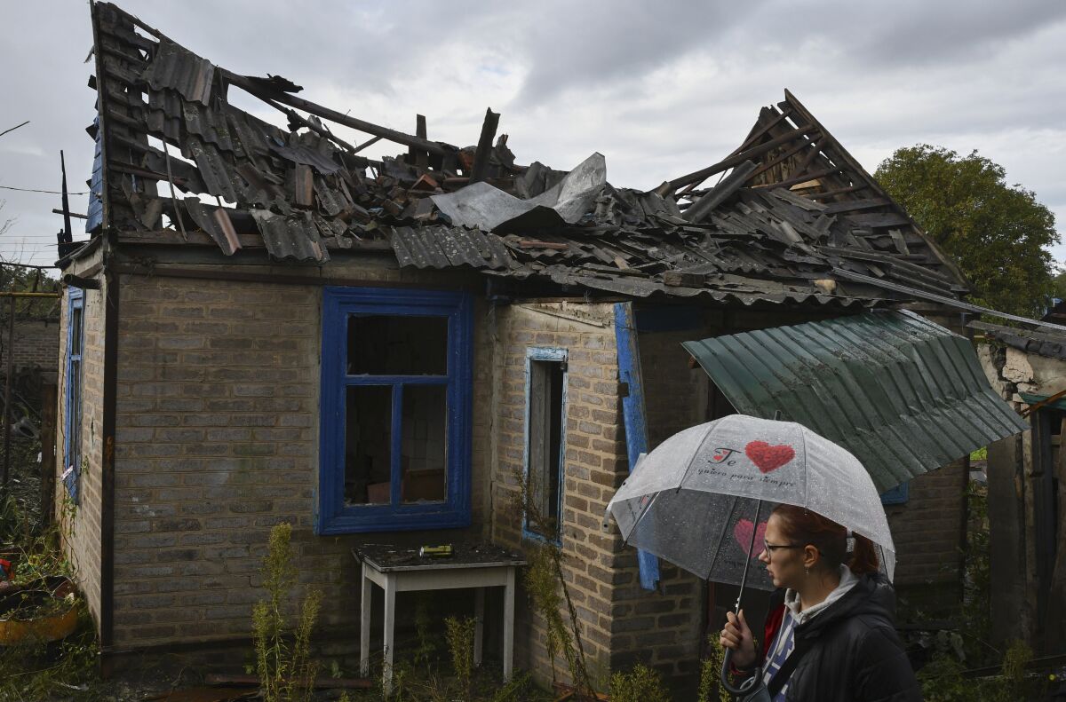 Home damaged in Russian attack in Kramatorsk, Ukraine