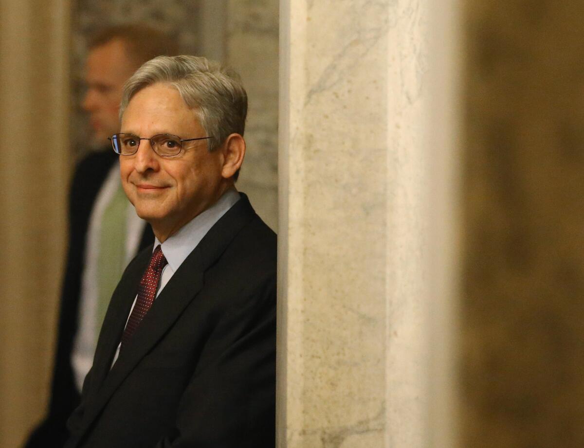 Supreme Court nominee Merrick Garland arrives for a breakfast meeting with Sen. Chuck Grassley (R-IA), on Capitol Hill in Washington, DC on April 12, 2016.