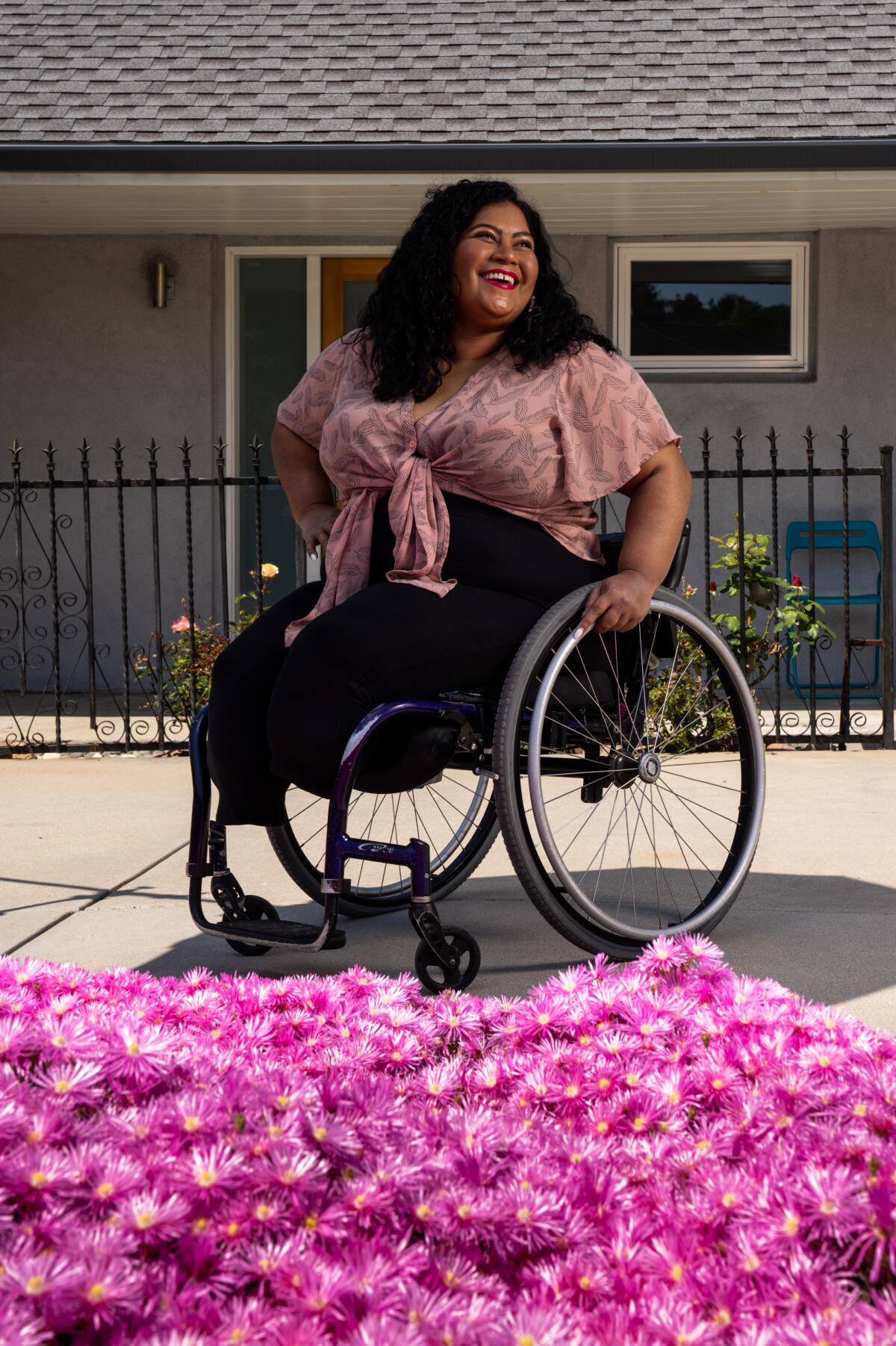 Comedian Danielle Perez outside her home in Eagle Rock.