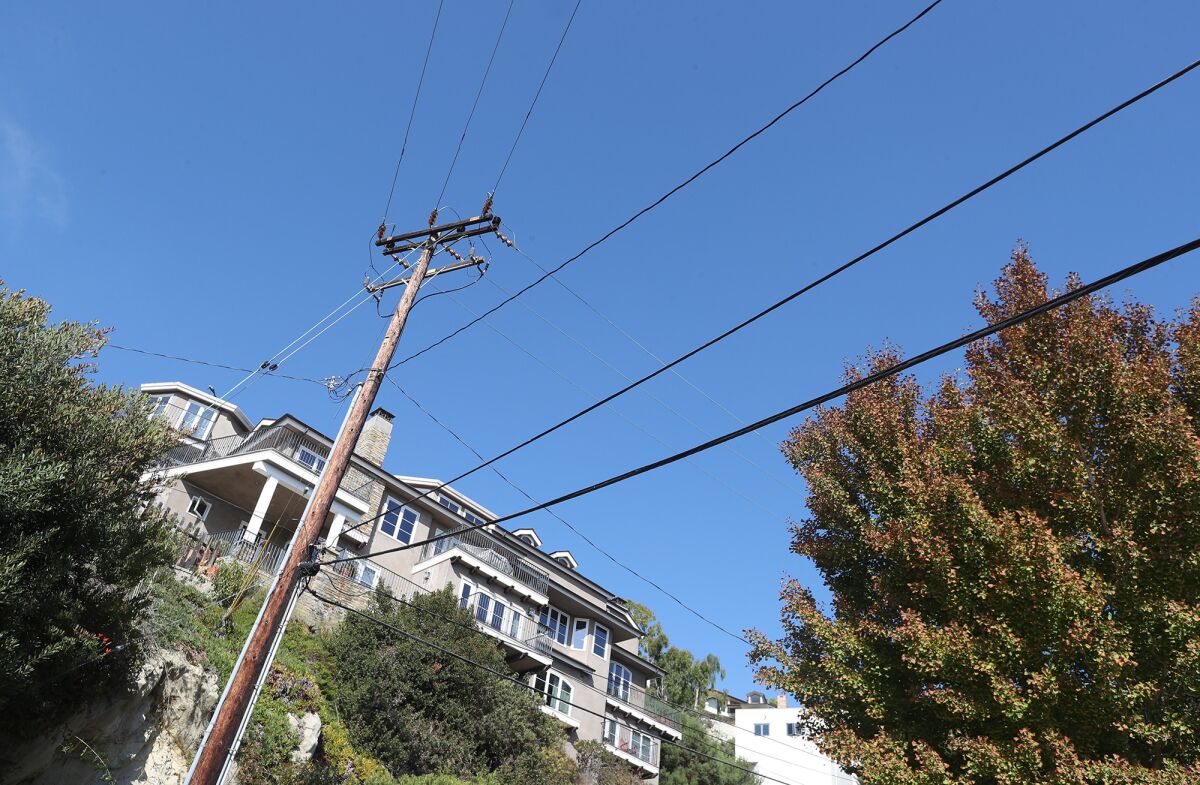 Power lines in the Diamond-Crestview neighborhood in Laguna Beach on Tuesday. 