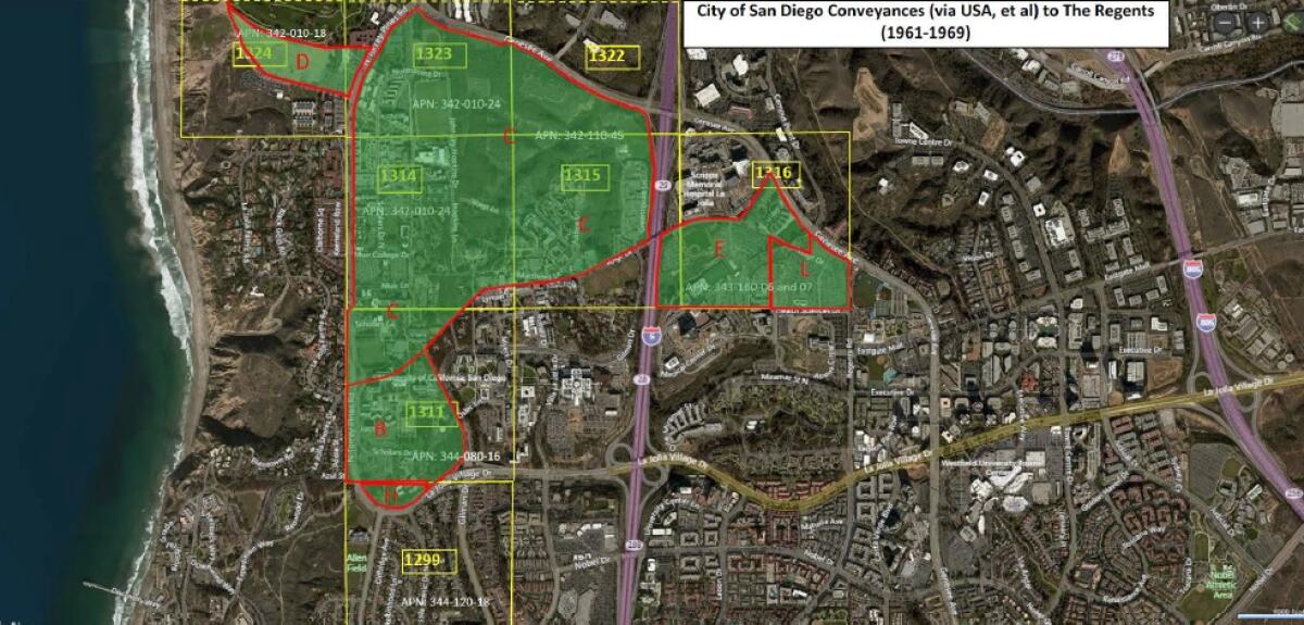 A map of the approximately 510 acres for which UC San Diego would like certain city deed restrictions lifted.