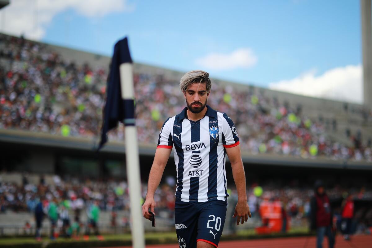 MEXICO CITY, MEXICO - JANUARY 26: Rodolfo Pizarro #20 of Monterrey reacts during the 3rd round match between Pumas UNAM and Monterrey as part of the Torneo Clausura 2020 Liga MX at Olimpico Universitario Stadium on January 26, 2020 in Mexico City, Mexico. (Photo by Hector Vivas/Getty Images) ** OUTS - ELSENT, FPG, CM - OUTS * NM, PH, VA if sourced by CT, LA or MoD **