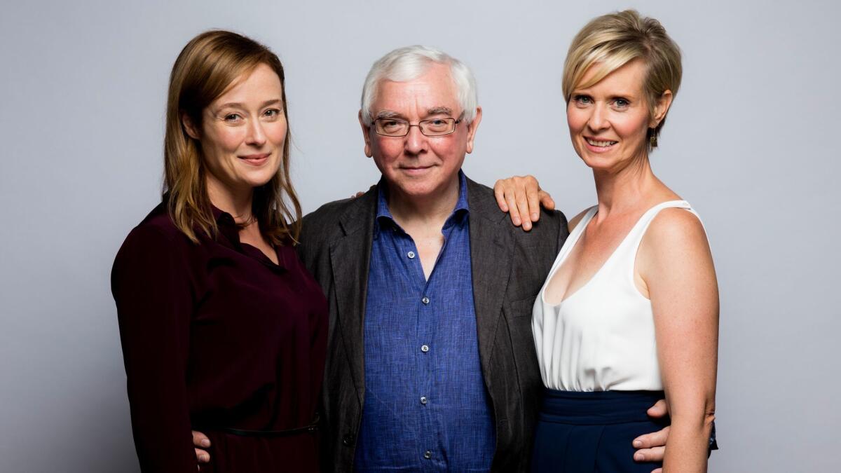 Actress Cynthia Nixon, right, director Terence Davies, center and actress Jennifer Elhe from the film "A Quiet Passion," photographed in the L.A. Times photo studio at the Toronto International Film Festival, on Sept. 12, 2016. (Jay L. Clendenin / Los Angeles Times)